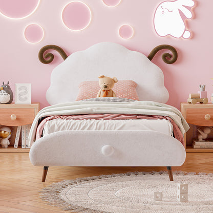 Upholstered Platform Bed With Sheep Shaped Headboard