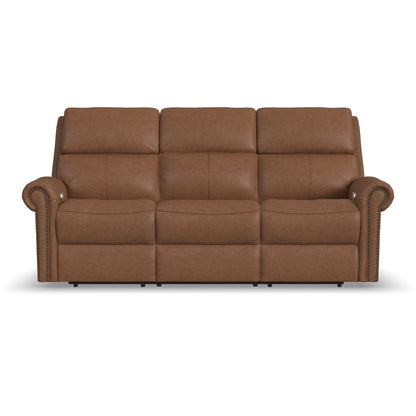 Bernard - Power Reclining Sofa With Console, Power Headrests & Lumbar, Nailhead Trim