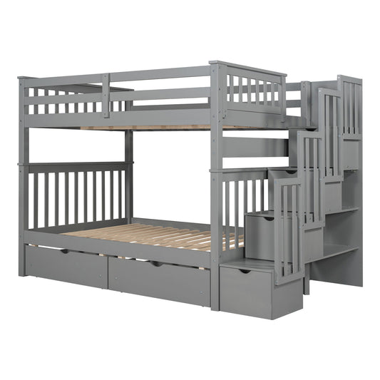 Bunk Bed With Shelves And 6 Storage Drawers
