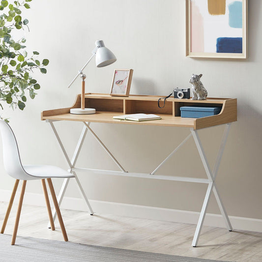 Design Laurel Writing Desk With Storage And Metal Crossed Legs - Natural / White