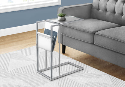 C-Shaped Accent Table Magazine Storage For Living Room - Chrome