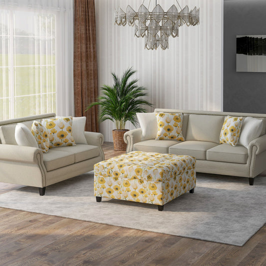 Floral Storage Ottoman With Traditional Design - Gold
