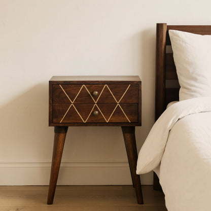 Inlay Geo Brass Bedside Table - Chestnut