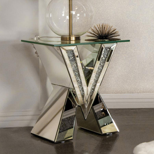 Taffeta - Glass Top Mirrored Acrylic Table