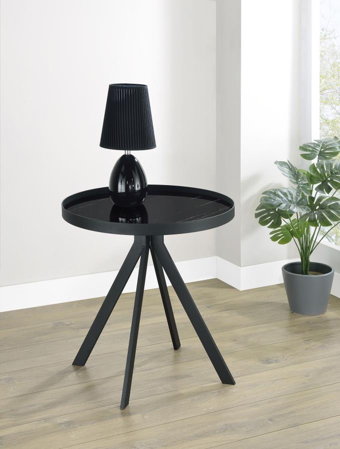 Briggs - Round Marble Printed Glass Top End Side Table