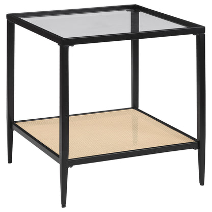 Amherst - Glass Top Metal with Cane Shelf Table